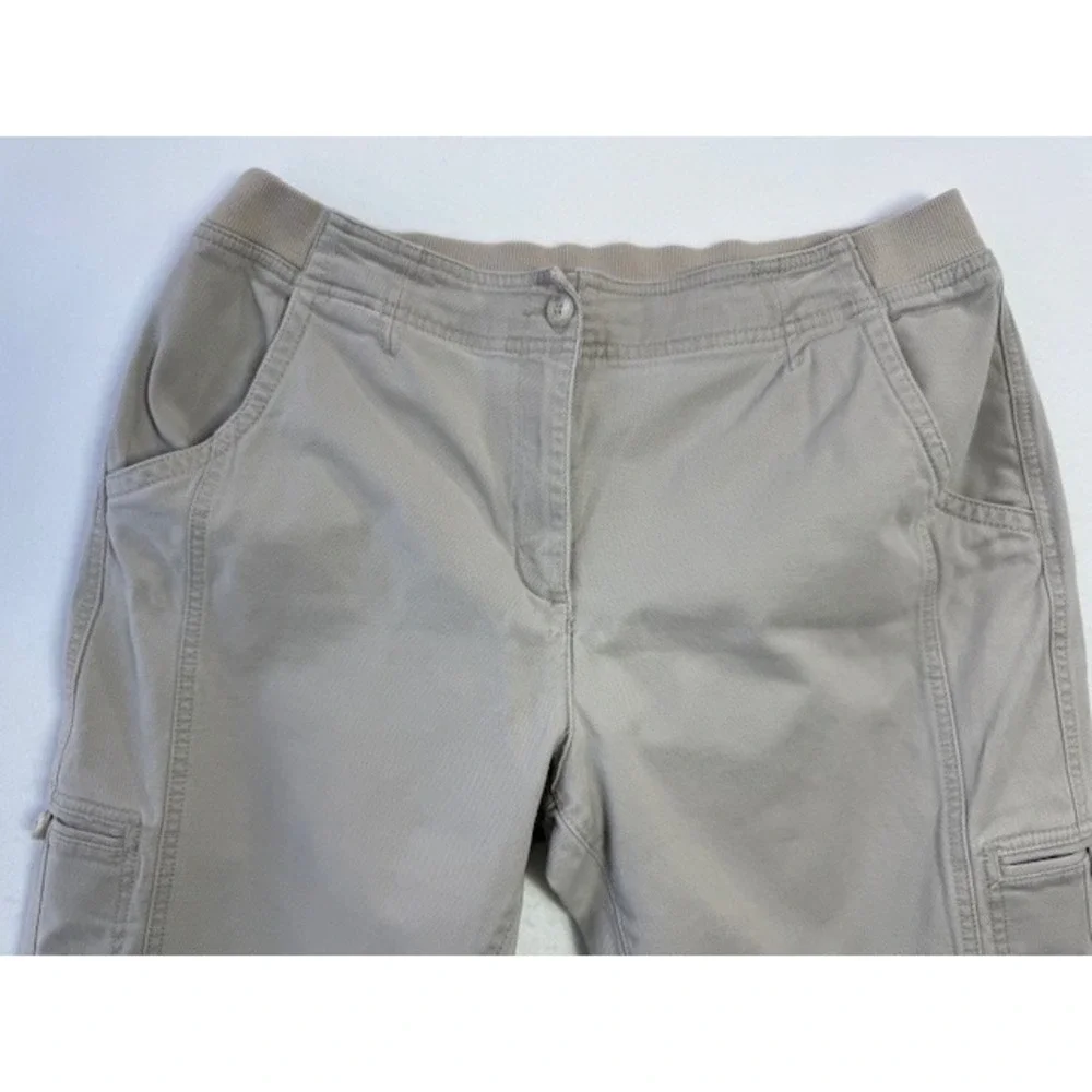 LL Bean Cargo Pants Womens 14 PET Khaki Classic Fit Elastic Waist 282466 Utility